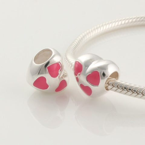 Pendant - Heart with Pink Enamel Hearts