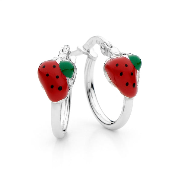PICCOLO Strawberry Sterling Silver Hoop Earrings Mimosura Jewellery