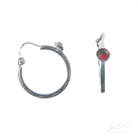 Red Stone Silver Hoops