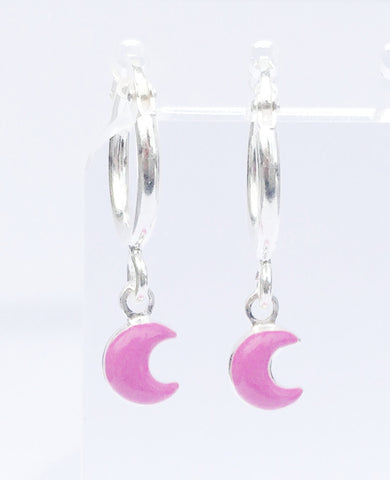 Drop Pink Moon Sterling Silver Hoop Earrings