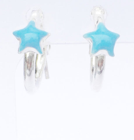 Blue Star Sterling Silver Hoop Earrings