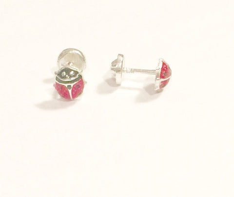 Sterling Silver Screw Back Earrings - Red Ladybug