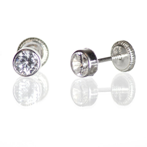 Sterling Silver Screw Back Earrings - 4mm Round Cubic