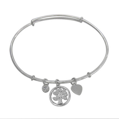 Adjustable Tree of Life Charm Sterling Silver Bracelet