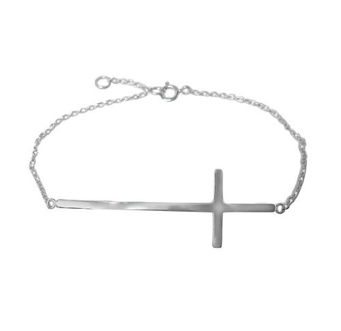 Large Sideways Cross Sterling Silver Bracelet