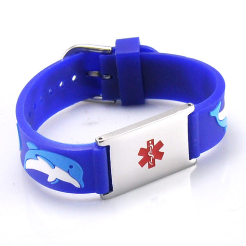 Medical Alert ID - Blue Dolphin Silicone Bracelet
