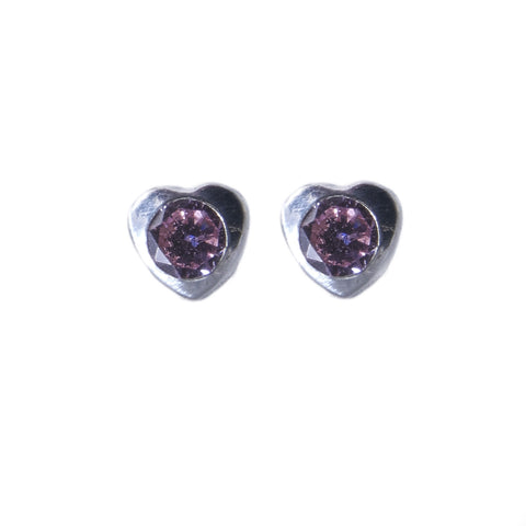 Sterling Silver Screw Back Earrings - Lavender Cubic Heart