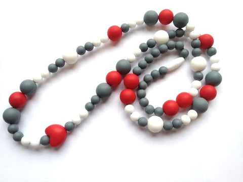Teething Necklace - Grey, White and Red