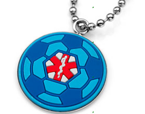 Medical Alert ID -Blue Soccer Ball Necklace set