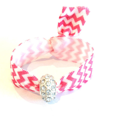 Elastic Bracelet - Pink Chevron with White