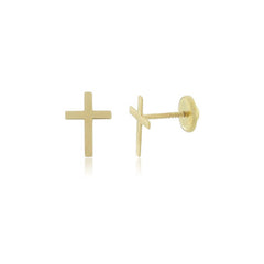 18K Gold Cross Stud Screw Back Earrings