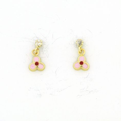 Screw Back 18K Gold Earrings - Pink Trebol