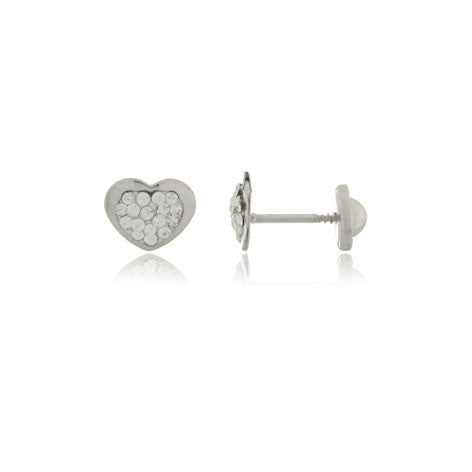 18K White Gold Screw Back Earrings - Glitter Heart