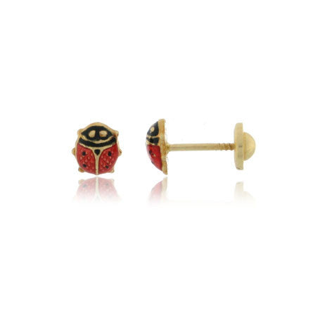 Screw Back 18K Gold Earrings - Ladybug