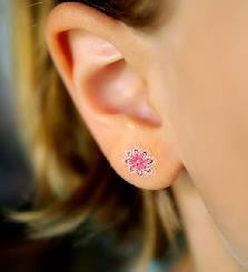 Double Sparkle Pink Flower Earring Tattoos