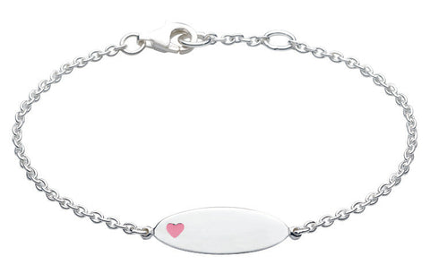 Dew - Sterling Silver ID Bracelet with Pink Heart