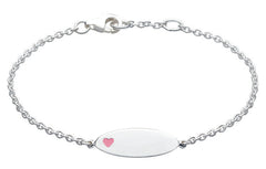Dew - Sterling Silver ID Bracelet with Pink Heart