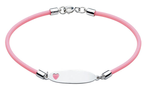 Dew - Silver Id Bracelet with Pink Heart