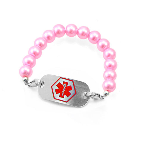 Medical Alert ID - Pink Pearl Bracelet