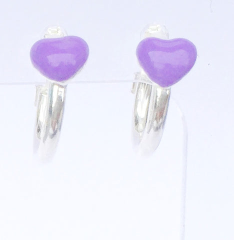Purple Heart Sterling Silver Hoop Earrings