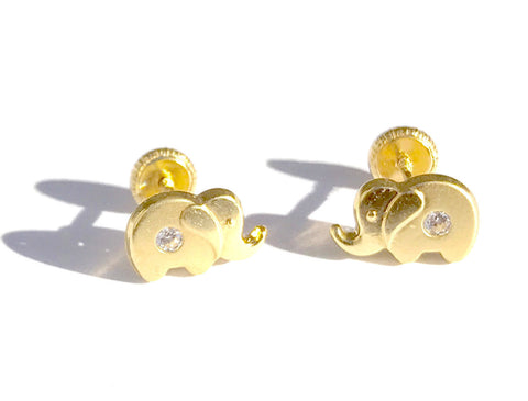 18K Gold Elephant Screw Back Earrings