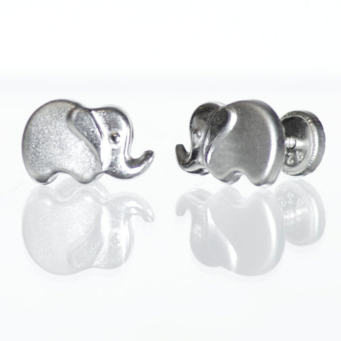 Sterling Silver Screw Back Earrings - Elephant