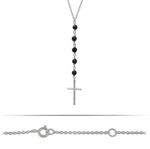 Sterling Silver Cross Necklace with Black Onyx