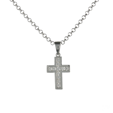 Sterling Silver Sparkle Latin Cross Necklace Set