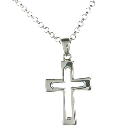 Sterling Silver Hollow Latin Cross Necklace Set