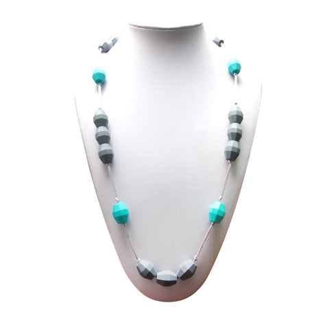 Teething Necklace - Funky Grey and Teal Beads