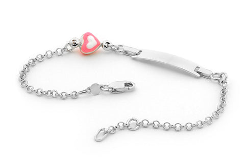 Piccolo Pink Heart Silver ID Bracelet