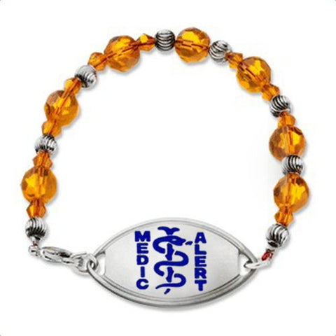 Medical Alert ID - Amber Colored Crystal Bracelet