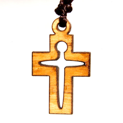 Olive Wood Cross Pendant - Modern Cross