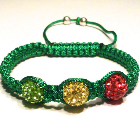 Shamballa Bracelet -Green, Red and Gold
