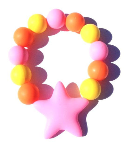 Kiddie Teething Bracelet- Pink Star