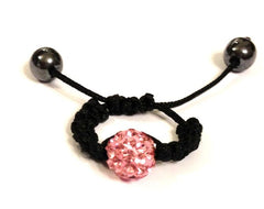 Adjustable Ring - Black with Pink Pave Crystal