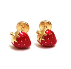 Screw Back 18K Gold Earrings - Strawberries